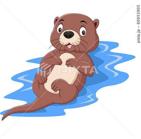 Cartoon funny otter floating on water 60953905