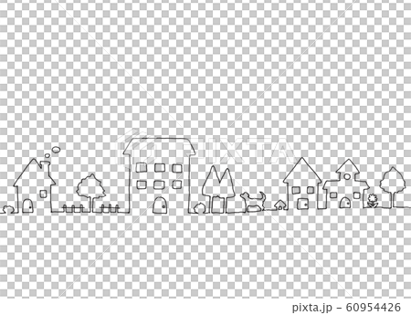 手書きのレトロな街並み線画イラスト 60954426