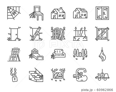 Abandoned house line icon set. 60962866