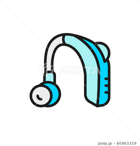 Hearing aid receiver in ear canal flat color line icon. Hearing aid receiver in ear canal flat color line icon. 60963359