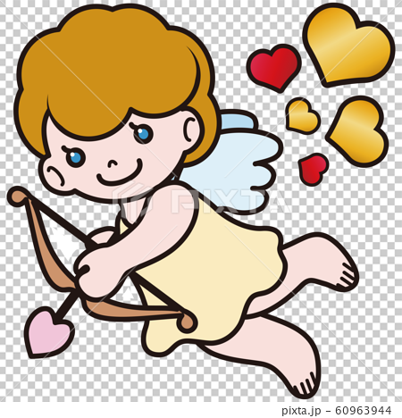 バレンタイン キューピッド 天使 キャラクター かわいい 黒フチ シンプルのイラスト素材