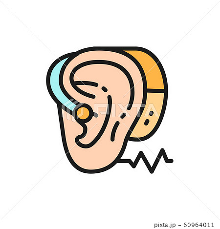 Hearing aid flat color line icon. Isolated on white background 60964011