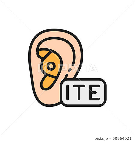 In The Ear Hearing Aid, ITE flat color line icon. 60964021