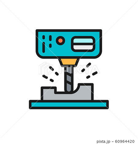 Laser engraving machine, cnc milling machine flat color line icon. 60964420