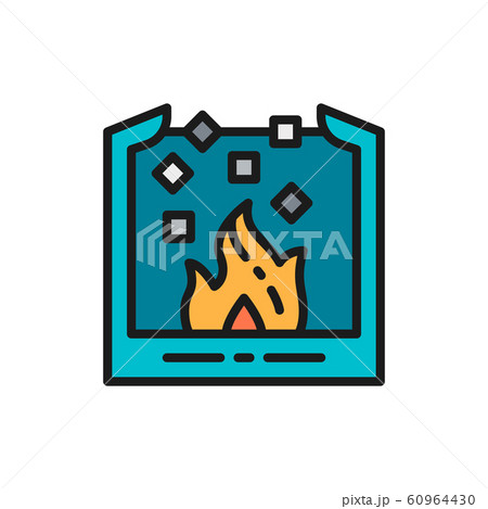 Blast metal melting, ladle for melting steel, metallurgy flat color line icon. 60964430
