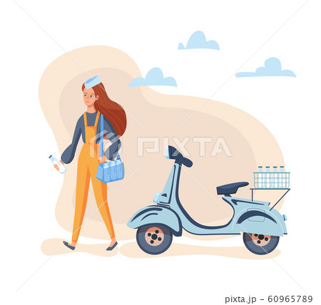 Fast milk delivery service concept on the scooter. 60965789