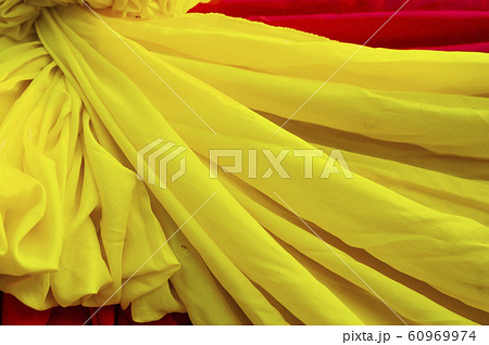 Shine yellow and red pearl fabric silk or satin 60969974