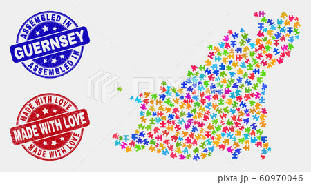 Component Guernsey Island Map and Scratched Assembled and Made with Love Stamp Seals 60970046