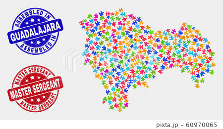 Puzzle Guadalajara Province Map and Grunge Assembled and Master Sergeant Stamp Seals 60970065