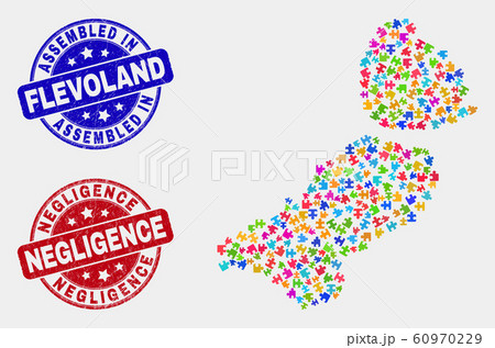Bundle Flevoland Province Map and Grunge Assembled and Negligence Stamp Seals 60970229