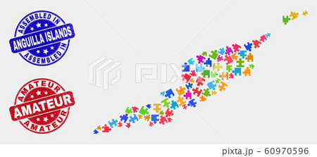 Bundle Anguilla Islands Map and Grunge Assembled and Amateur Stamp Seals 60970596
