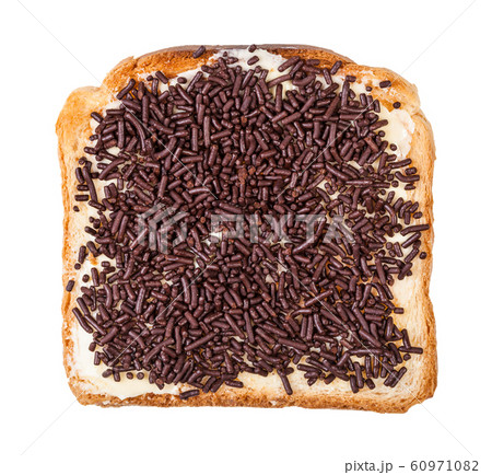 top view toast with butter and chocolate sprinkles top view toast with butter and chocolate sprinkles 60971082