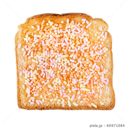 top view of sweet toast with fruithails isolated 60971084