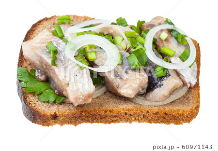 open sandwich salted herring and onion isolated open sandwich salted herring and onion isolated 60971143