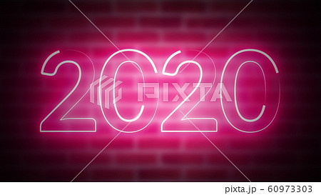 New Year neon sign 2020 on a background of brickwork, computer generated. 3d rendering of New Year Celebration 60973303
