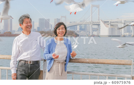 お台場 カモメと夫婦 レインボーブリッジ 2020オリンピック会場 お台場 カモメと夫婦 レインボーブリッジ 2020オリンピック会場 60975976