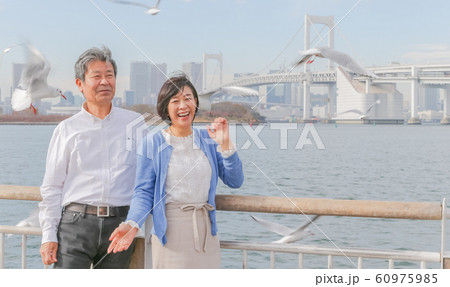 お台場 カモメと夫婦 レインボーブリッジ 2020オリンピック会場 お台場 カモメと夫婦 レインボーブリッジ 2020オリンピック会場 60975985