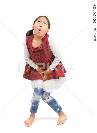 little girl pees Little girl need a pee. Isolated on white background Stock ...