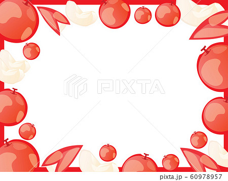 丸ごとやカットされたリンゴのフレームイラストのイラスト素材