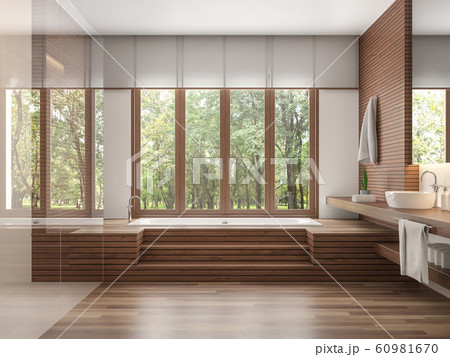 Wood bathroom modern contemporary style 3d render 60981670