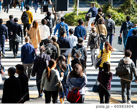 日本の東京都市景観　そこどけ、そこどけ！横断歩道を走る中高年が乗った自転車＝東京・新橋(東新橋） 60983804