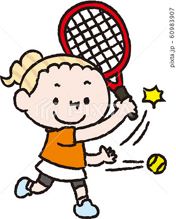 テニスをする女の子 白人のイラスト素材