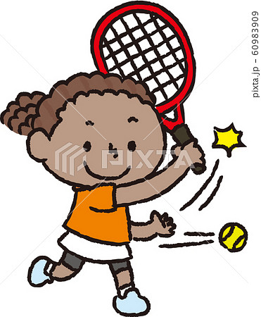 テニスをする女の子 黒人のイラスト素材
