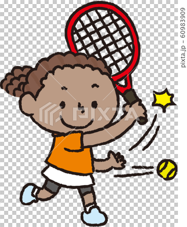 テニスをする女の子 黒人のイラスト素材