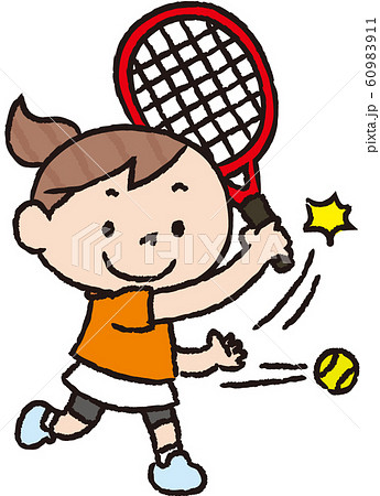テニスをする女の子 日本人のイラスト素材
