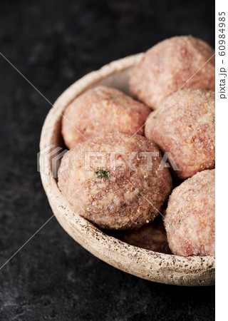 raw homemade meatballs 60984985