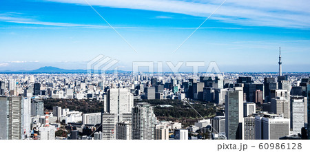 東京スカイツリーと都心部の町並み　ワイド 60986128