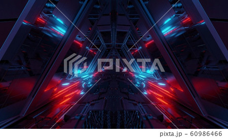 futuristic sci-fi space war ship hangar tunnel corridor with reflective glass windows 3d illustration background wallpaper 60986466