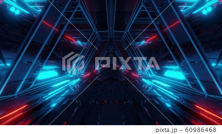 futuristic sci-fi space war ship hangar tunnel corridor with reflective glass windows 3d illustration background wallpaper 60986468