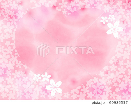 桜とハートのかわいいピンクのキュートなフレーム背景のイラスト素材