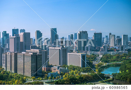 日本の東京都市景観 霞が関の官庁街などを望む(奥に富士山） 60986565