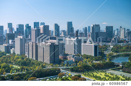 日本の東京都市景観 霞が関の官庁街などを望む(奥に富士山） 60986567