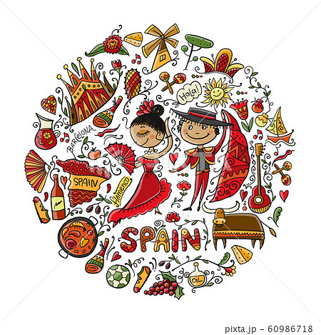 Travel To Spain Greeting Card For Your Designのイラスト素材