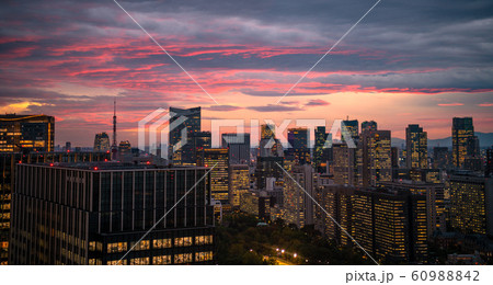 日本の東京都市景観 霞が関の官庁街などを望む(奥に富士山） 60988842