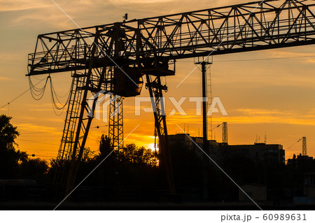 overhead crane at the railway station. Crane 60989631