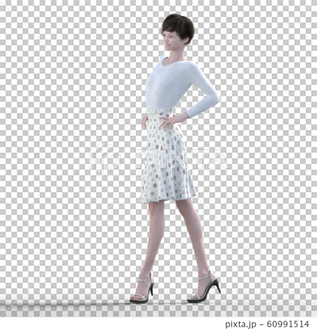 白っぽい衣装の女性　ファッション　perming3DCGイラスト素材 60991514