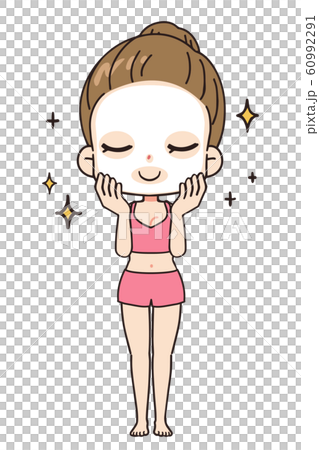 パックをする女性の正面イラスト 全身図のイラスト素材