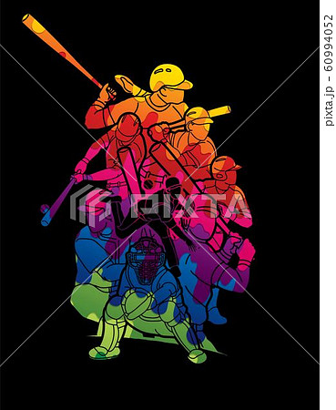 Group Of Baseball Players Action Cartoon Sport のイラスト素材