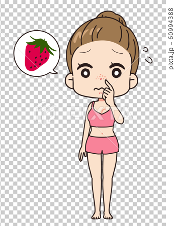 イチゴ鼻に悩む女性の正面イラスト 全身図のイラスト素材