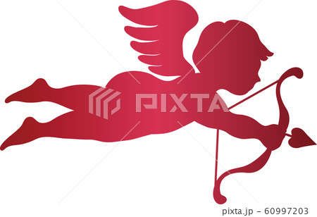バレンタイン キューピッド 愛 天使 シルエット 影絵 切絵 赤のイラスト素材