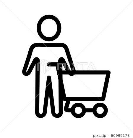 Buyer and trolley for vector icon products. Isolated contour symbol illustration Buyer and trolley for vector icon products. Isolated contour symbol illustration 60999178