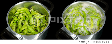 Edamame, green soybeans, maodou, raw and boiling 61003544