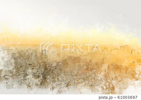 Beautiful city landscape looking view Fuji from Tokyo city in the sunrise or sundown colorful in the evening on watercolor illustration painting background.. Beautiful city landscape looking view Fuji from Tokyo city in the sunrise or sundown colorful in the evening on watercolor illustration painting background.. 61003697