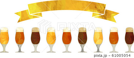 バナー_クラフトビール_コピースペース_リボン_グラス_ベクター_イラスト_お酒_アルコール 61005054