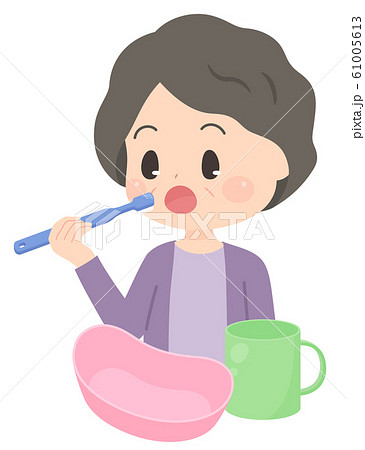 歯磨きをする高齢女性のイラスト 小物のイラスト素材