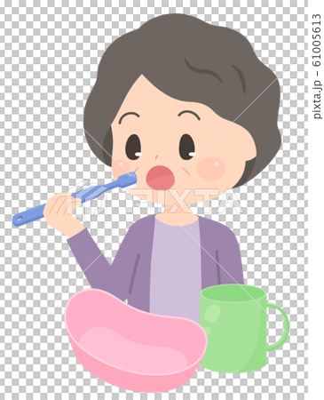 歯磨きをする高齢女性のイラスト 小物のイラスト素材